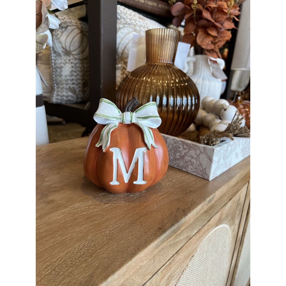Monogram Letter M Orange Pumpkin Fall Decor Bow  New